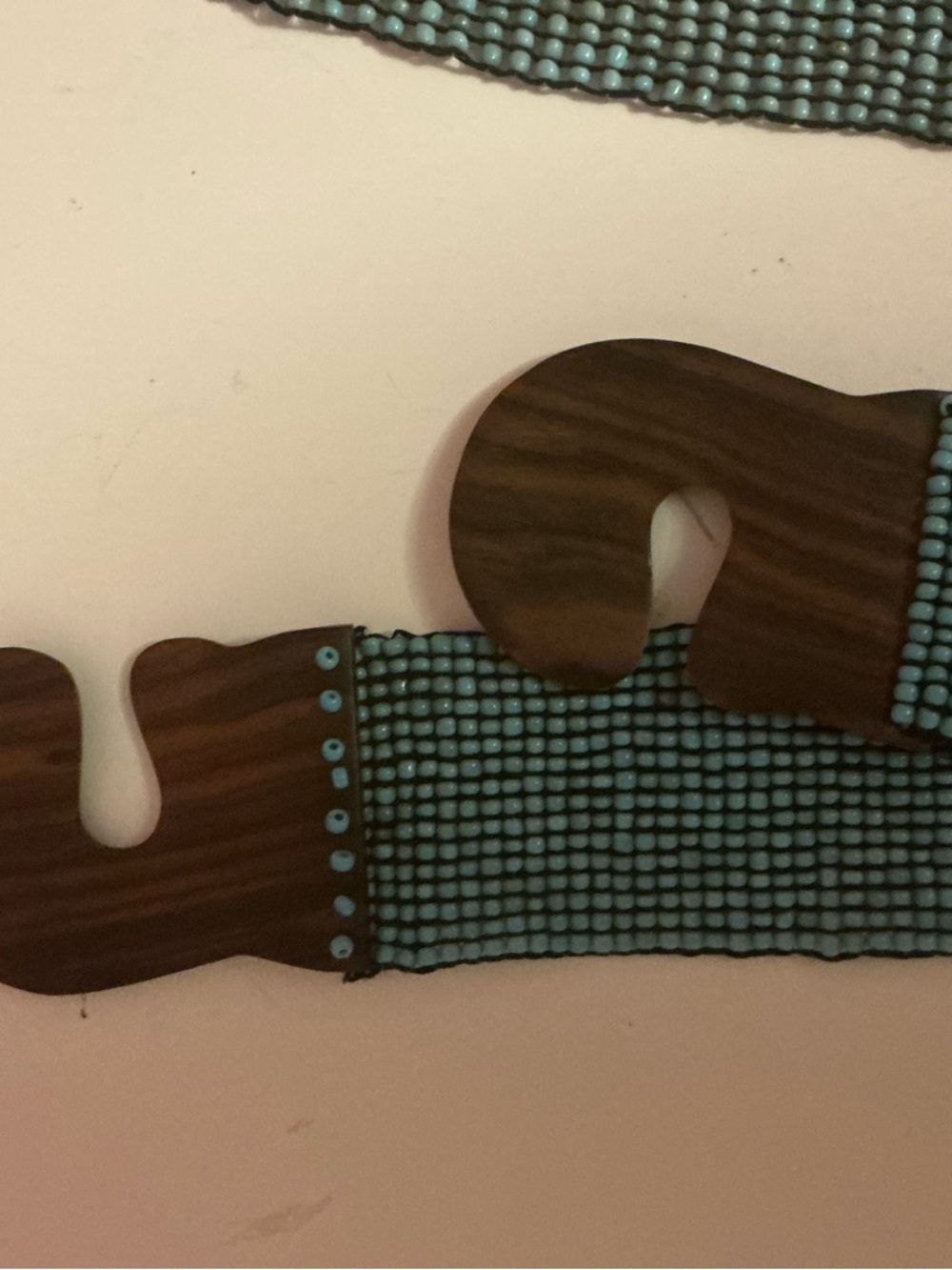 Beaded Turquoise and Wood Statement Stretch Belt 26”